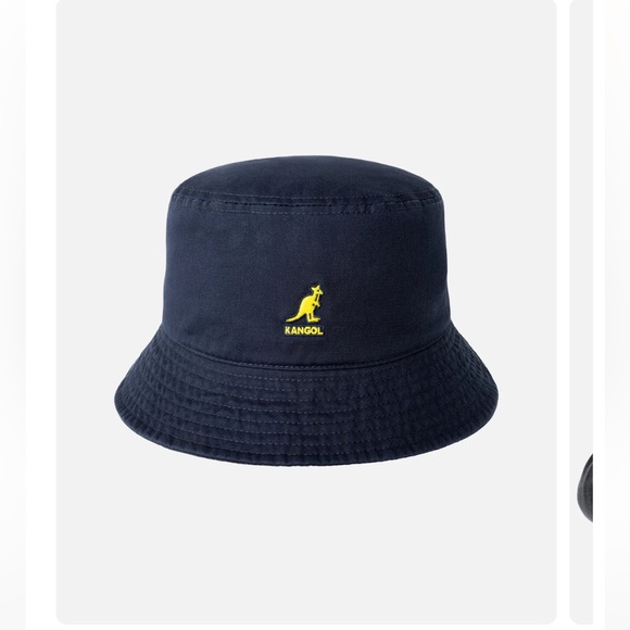 Kangol Washed Bucket Hat (Color: Navy) with Yellow Logo - Picture 1 of 5